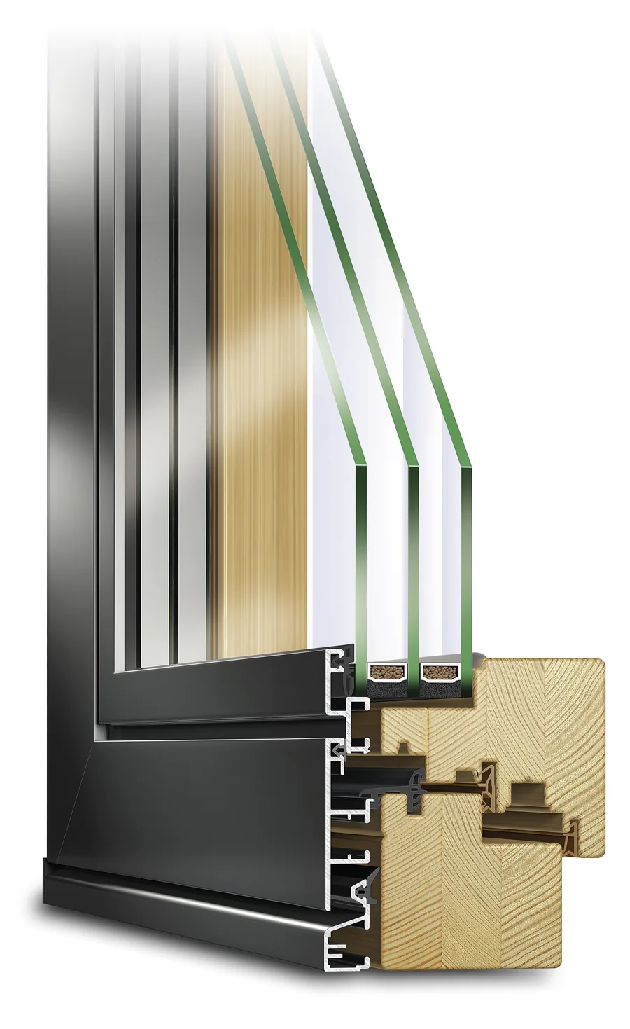 Holzalufenster Ideal Plano mit flächenbündigem Flügel