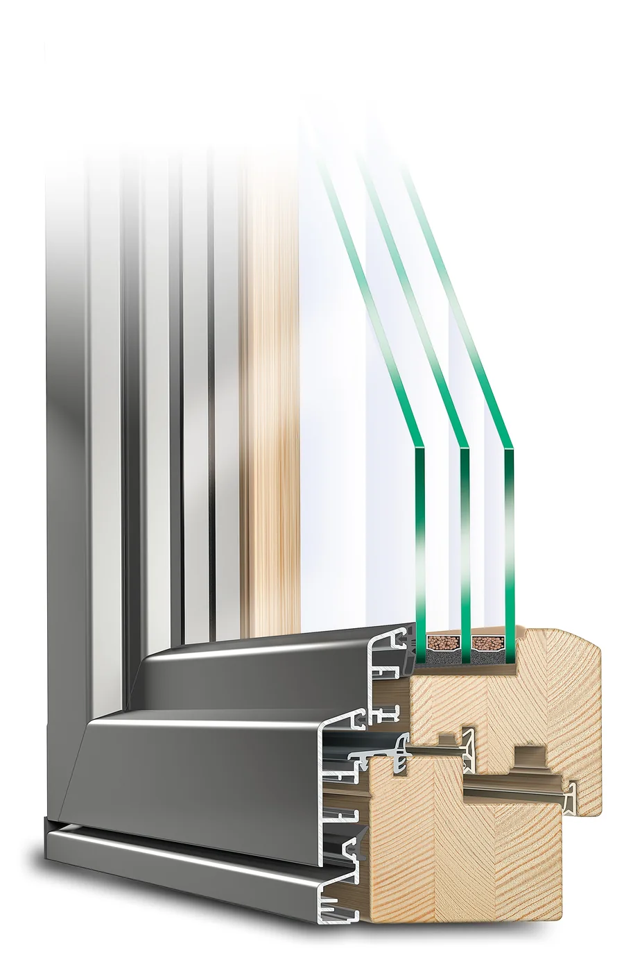 Holzalufenster Idealu 68 mit flächenversetztem Flügel